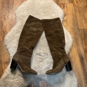Karl Lagerfeld Size 8 Knee High Heeled Brown Suede Heeled Boots Womens